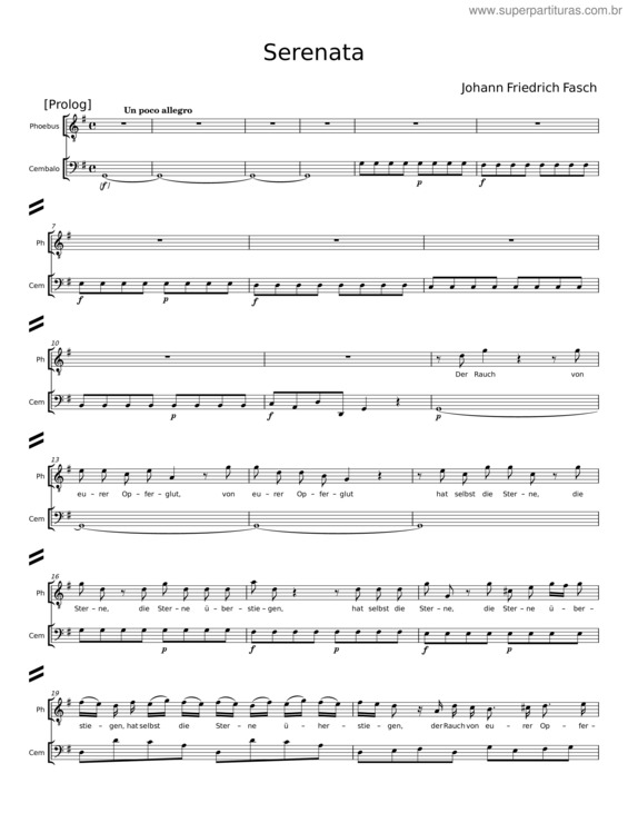 Partitura da música Serenata – Johann Friedrich Fasch