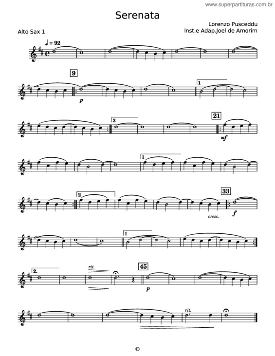 Partitura da música Serenata – Lorenzo Pusceddu