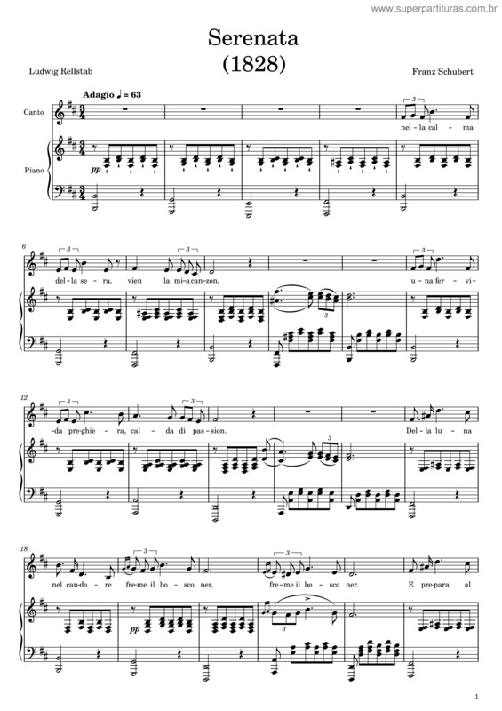 Partitura da música Serenata – Ludwig Rellstab, Franz Schubert – 1828 – Danielesolino