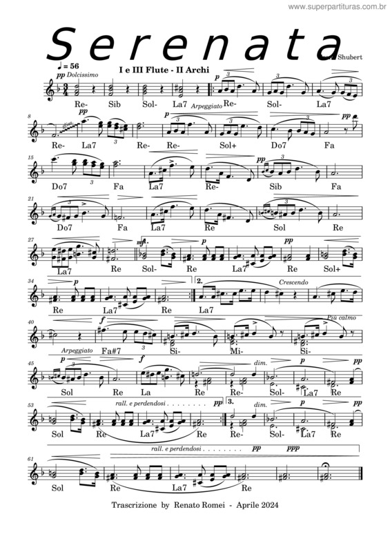 Partitura da música Serenata  Franzschubert