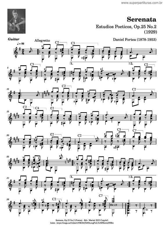 Partitura da música Serenata, Op.25 – Daniel Fortea