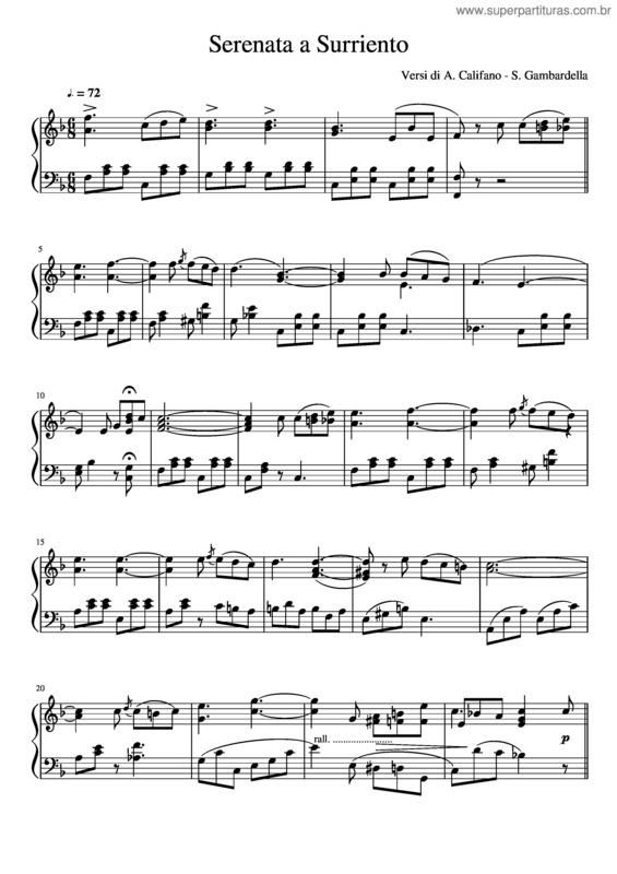 Partitura da música Serenata A Surriento