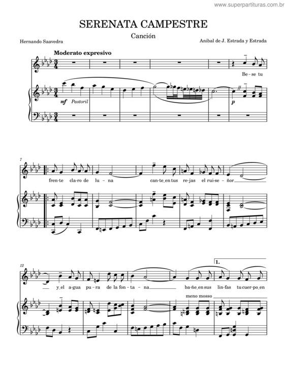 Partitura da música Serenata Campestre – Hernando Sinisterra – Anibal De J Estrada