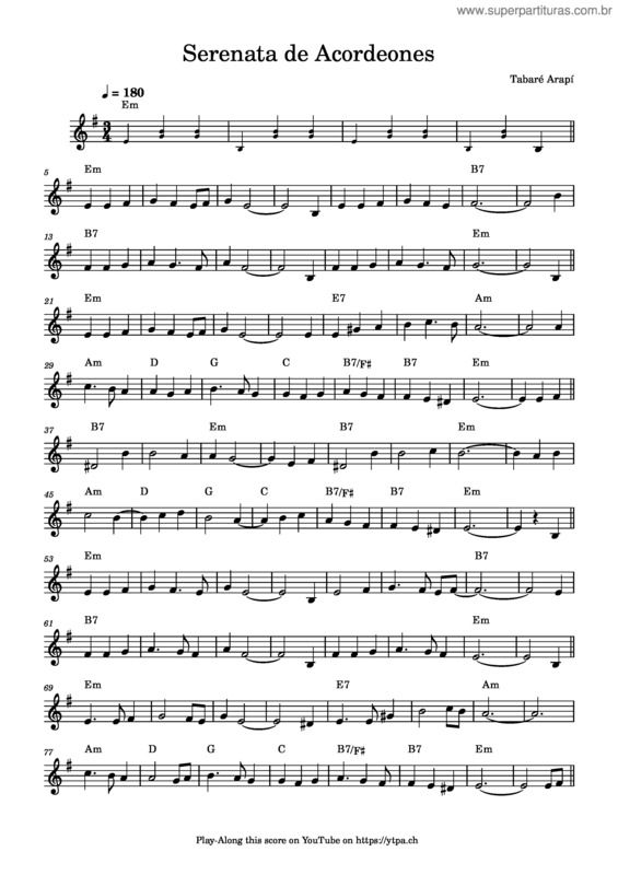 Partitura da música Serenata De Acordeones – Tabaré Arapí
