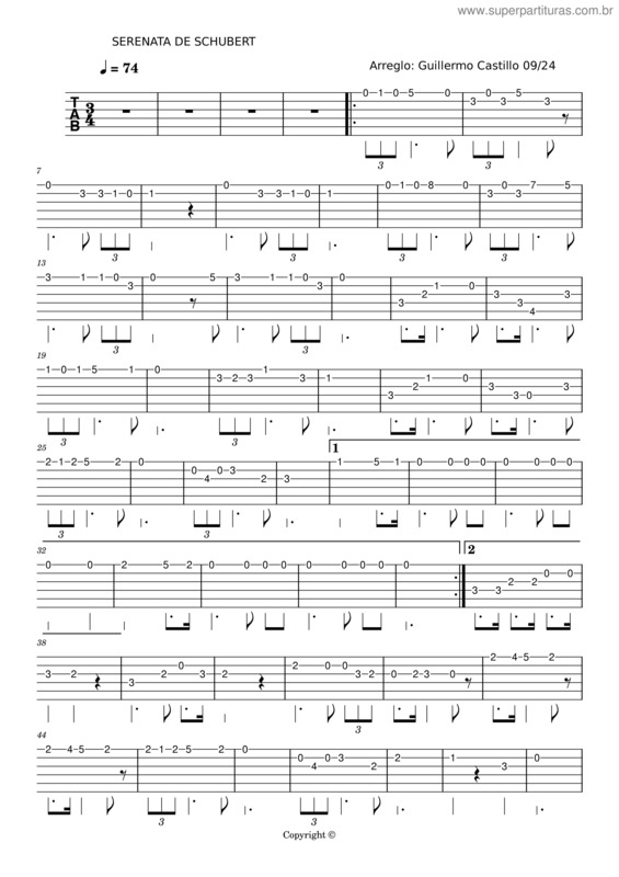 Partitura da música Serenata De Schubert Tablatura Bandurria 1.Xml