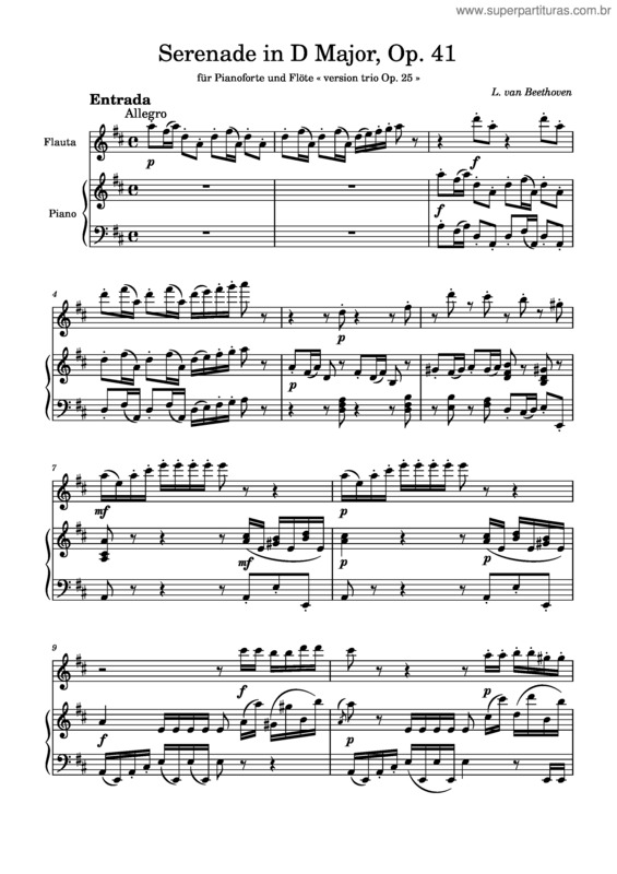 Partitura da música Serenata In D Major Op. 41