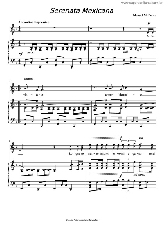 Partitura da música Serenata Mexicana – Manuel María Ponce