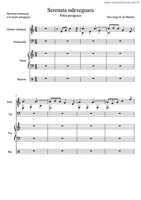 Partitura da música Serenata Ndeve Guara