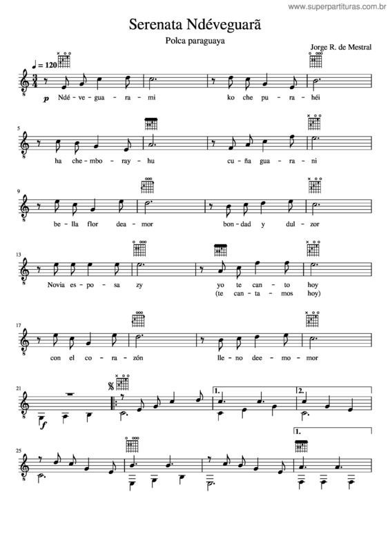 Partitura da música Serenata Ndéveguarã