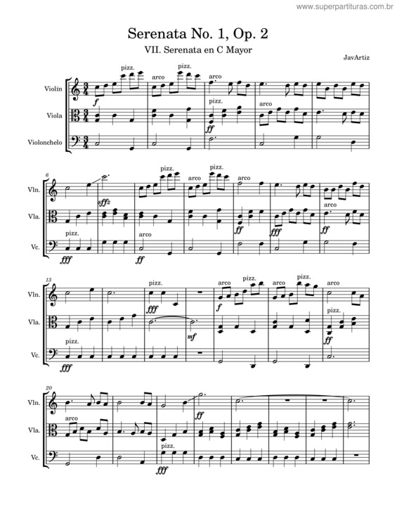 Partitura da música Serenata No. 1, Op. 2 No. 7