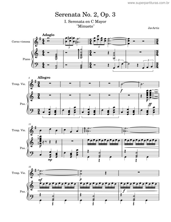Partitura da música Serenata No. 2, Op. 3 No. 1
