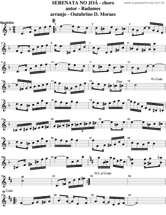 Partitura da música Serenata No Joá