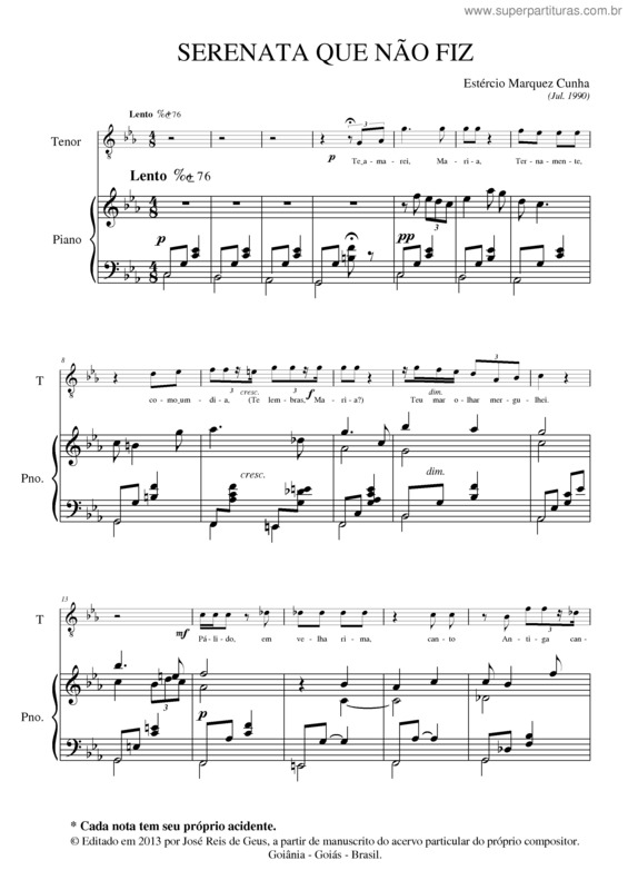 Partitura da música Serenata que não fiz