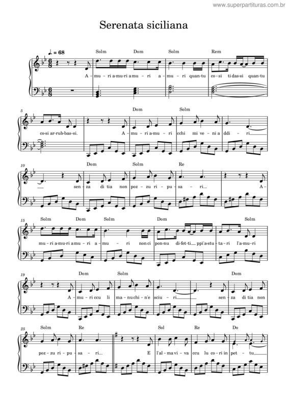 Partitura da música Serenata Siciliana – Anonimo