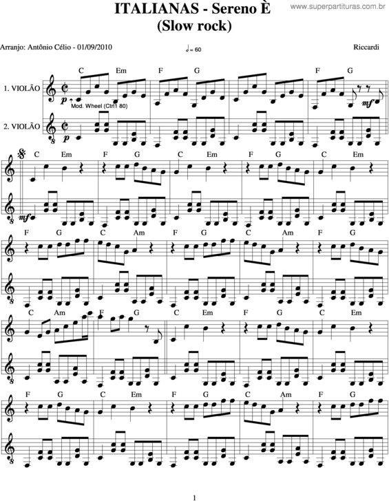 Partitura da música Sereno È