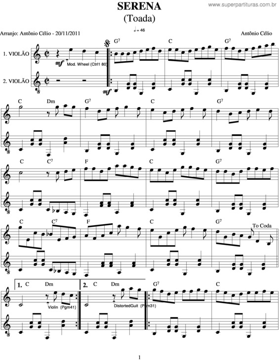 Partitura da música Serenta