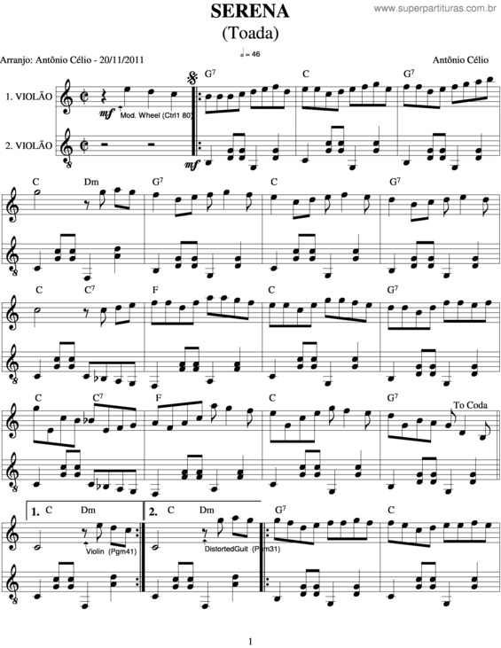 Partitura da música Serenta