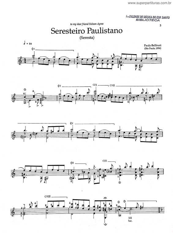 Partitura da música Seresteiro Paulistano