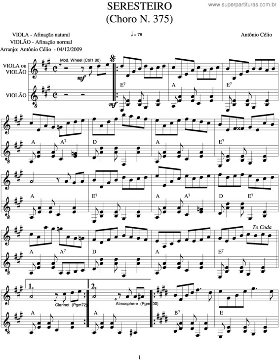 Partitura da música Seresteiron