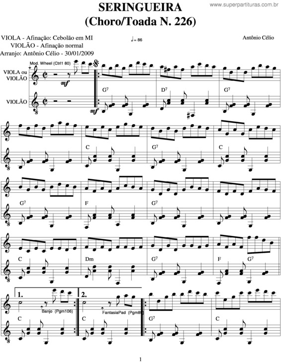 Partitura da música Seringueira v.2