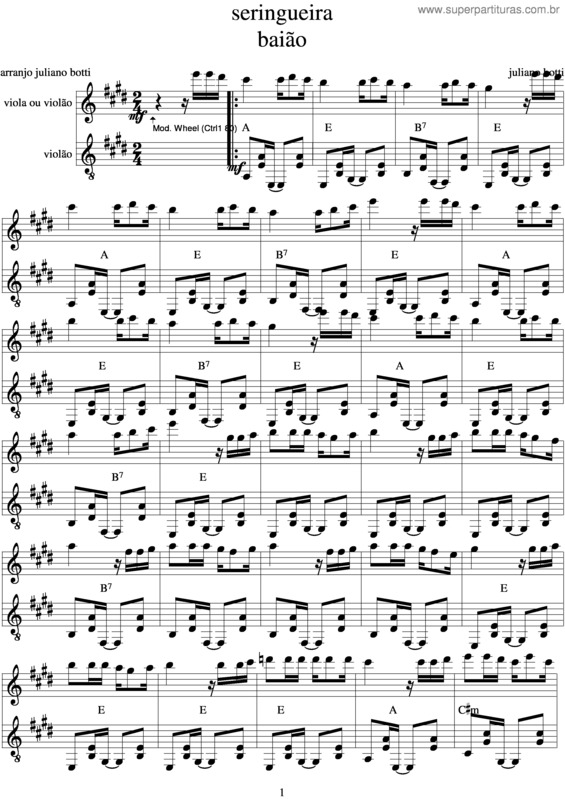 Partitura da música Seringueira