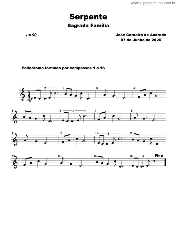 Partitura da música Serpente