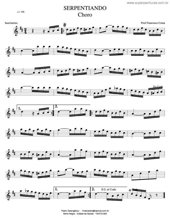 Partitura da música Serpentiando