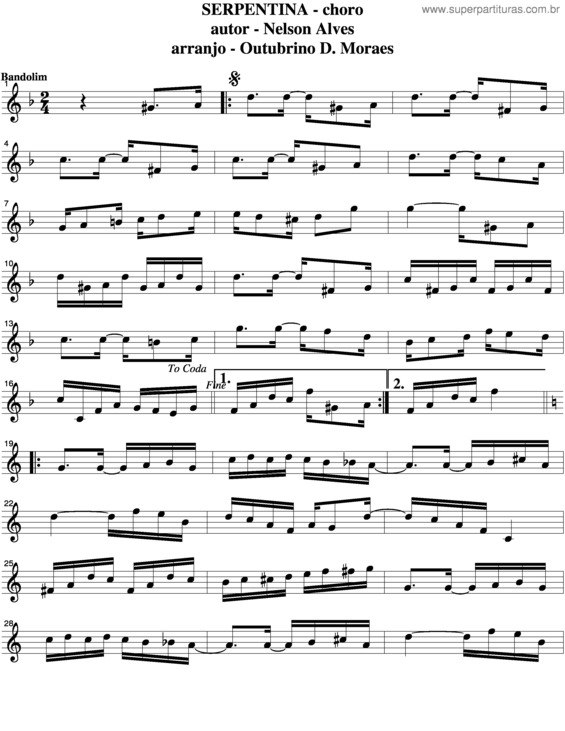 Partitura da música Serpentina