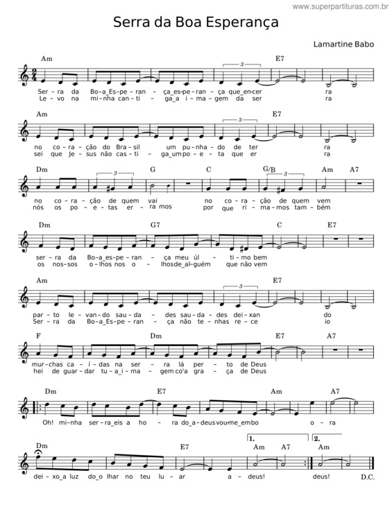 Partitura da música Serra Da Boa Esperança – Ary Barroso E Lamartine Babo