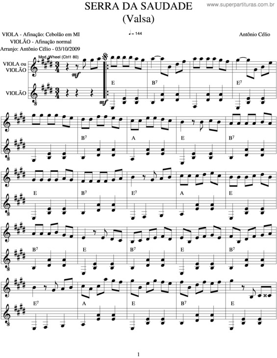 Partitura da música Serra Da Saudade