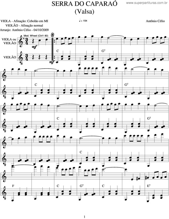 Partitura da música Serra Do Caparaó