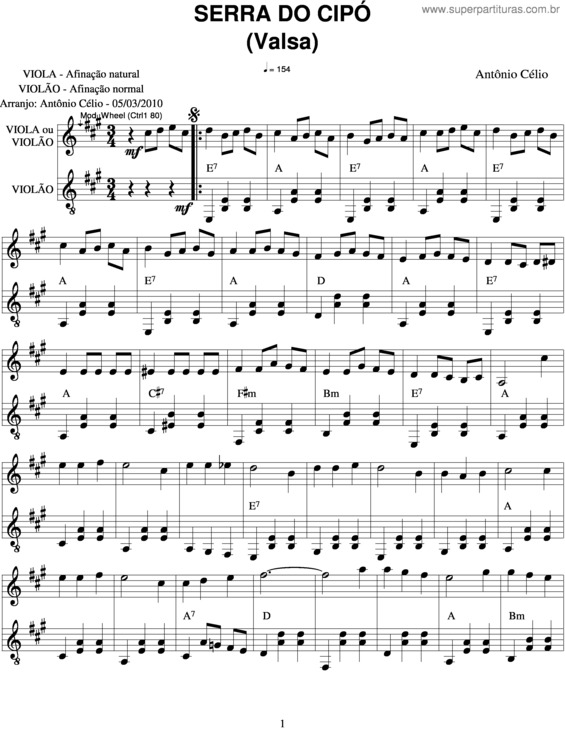 Partitura da música Serra Do Cipó