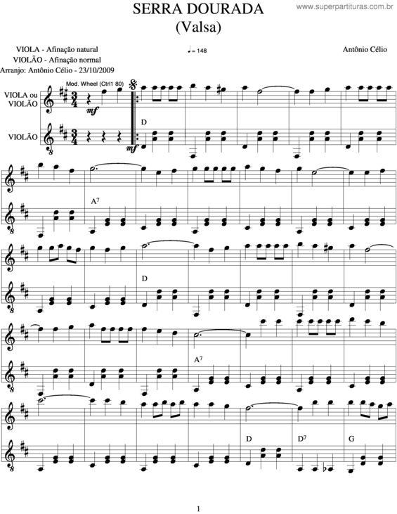 Partitura da música Serra Dourada