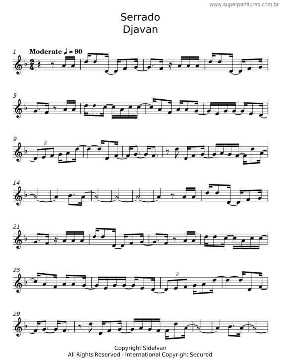 Partitura da música Serrado – Djavan