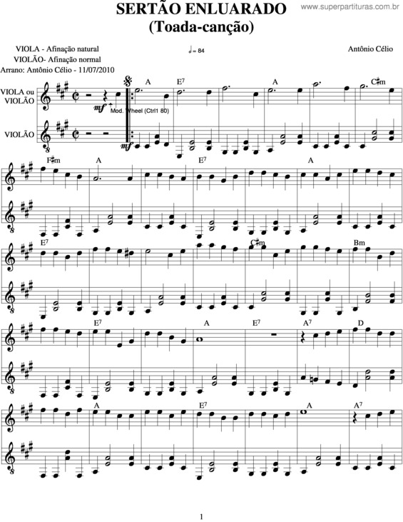 Partitura da música Sertão Enluarado