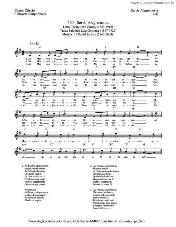 Partitura da música Servi Alegremente v.2