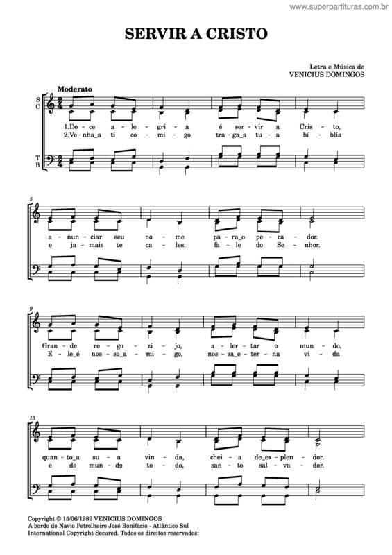 Partitura da música Servir A Cristo – Venicius Domingos