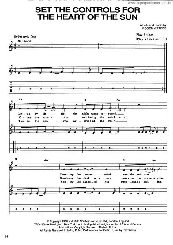 Partitura da música Set the controls for the heart of the sun v.2