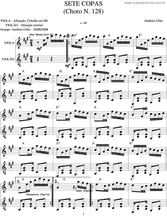 Partitura da música Sete Copas