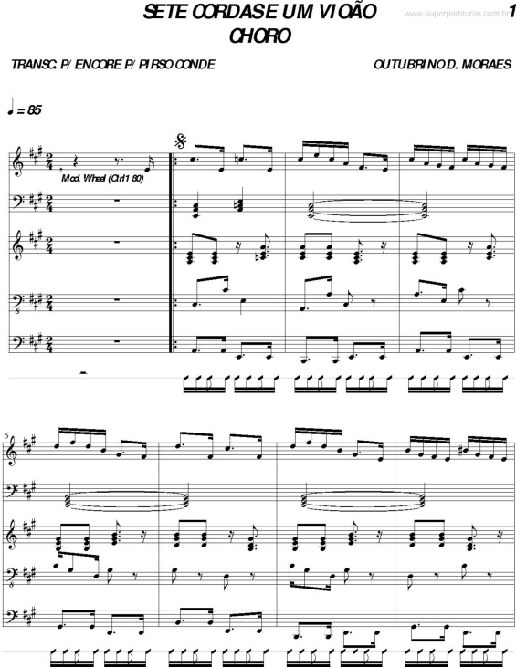 Partitura da música Sete Cordas e um Avião