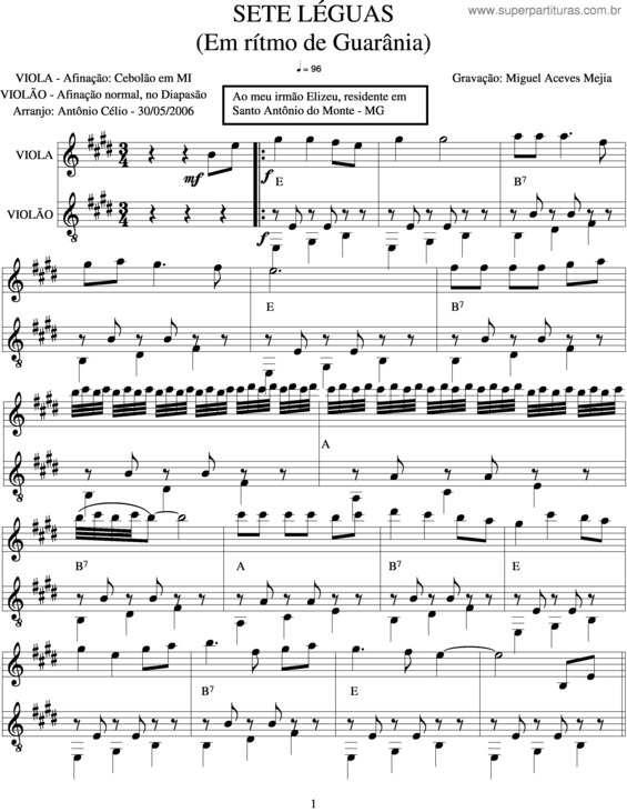 Partitura da música Sete Leguas