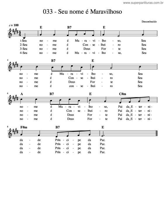 Partitura da música Seu Nome É Maravilhoso v.2