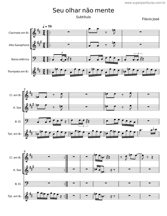 Partitura da música Seu Olhar Não Mente – Flávio José