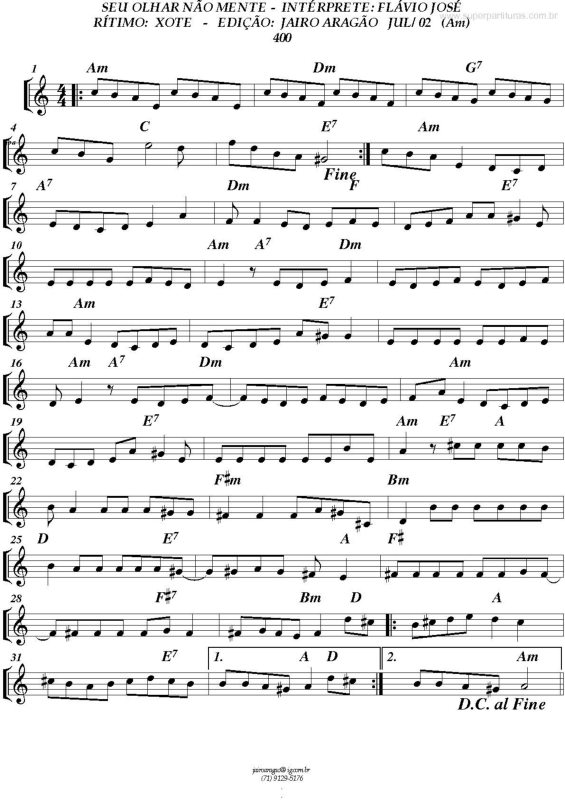 Partitura da música Seu olhar não mente