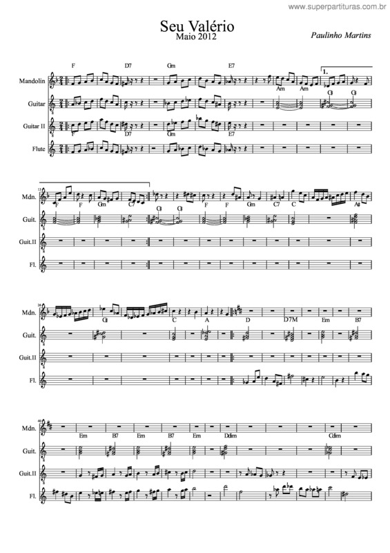 Partitura da música Seu Valério