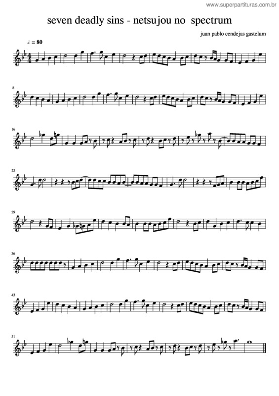 Partitura da música Seven Deadly Sins Netsujou No Spectrum