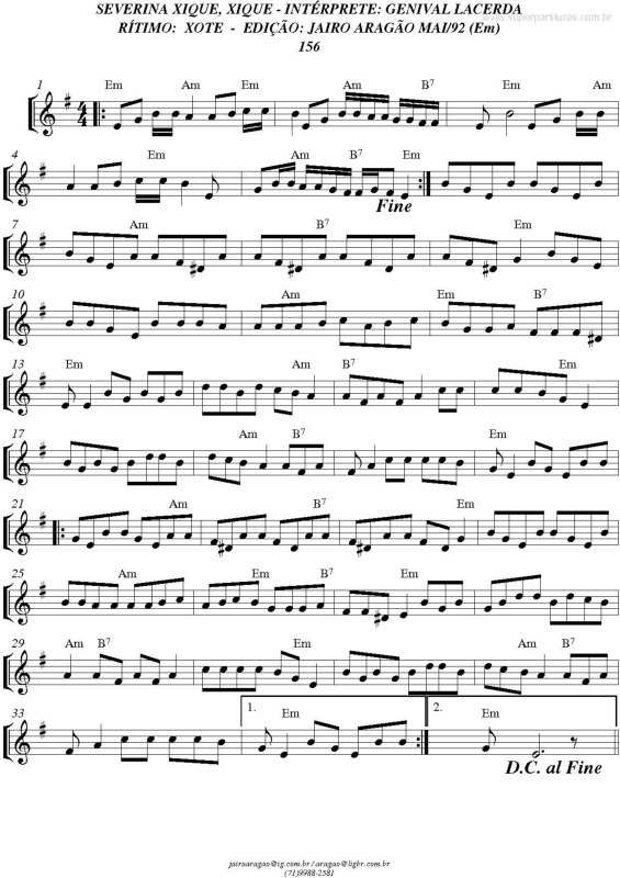 Partitura da música Severina Xique Xique