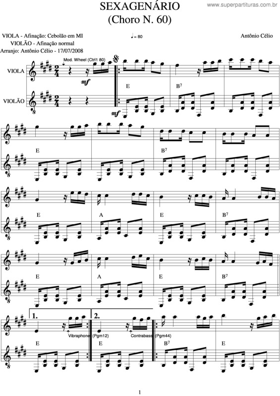 Partitura da música Sexagenário