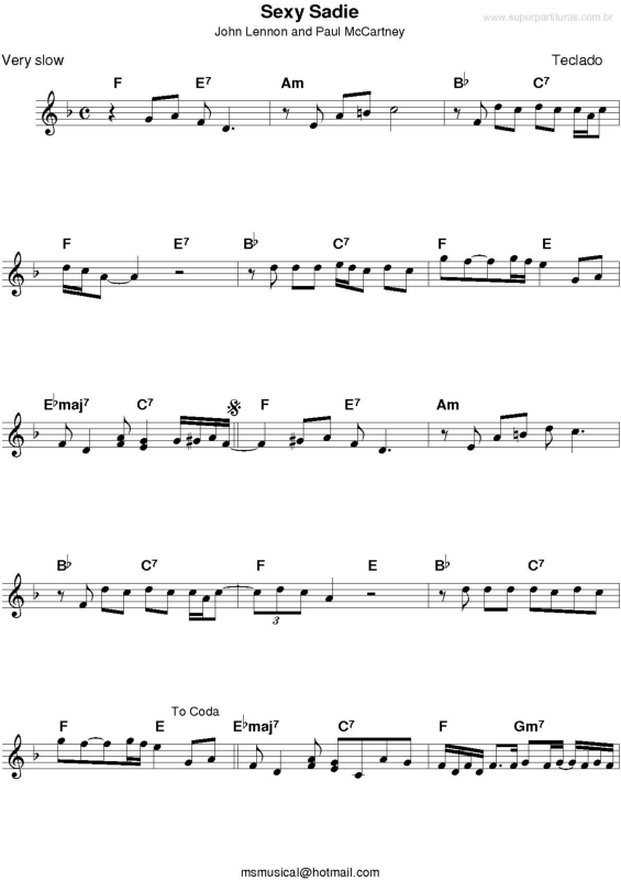 Partitura da música Sexy Sadie v.2