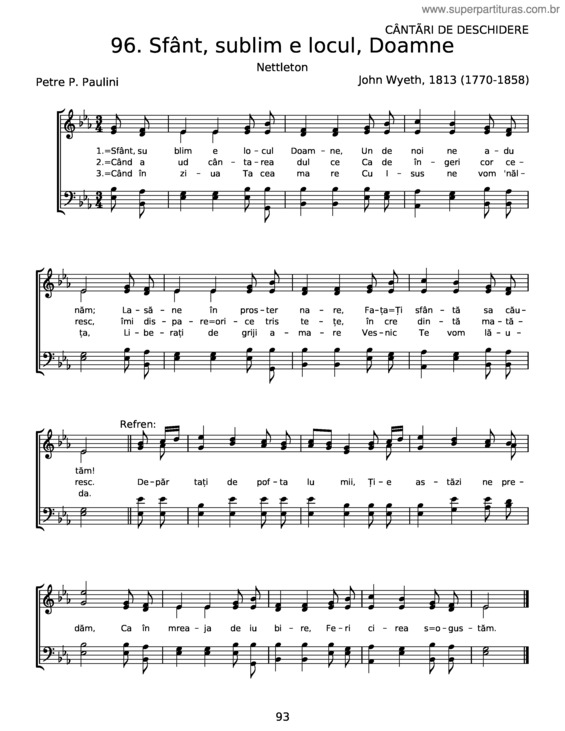 Partitura da música Sfânt, Sublim E Locul, Doamne – Petre P. Paulini